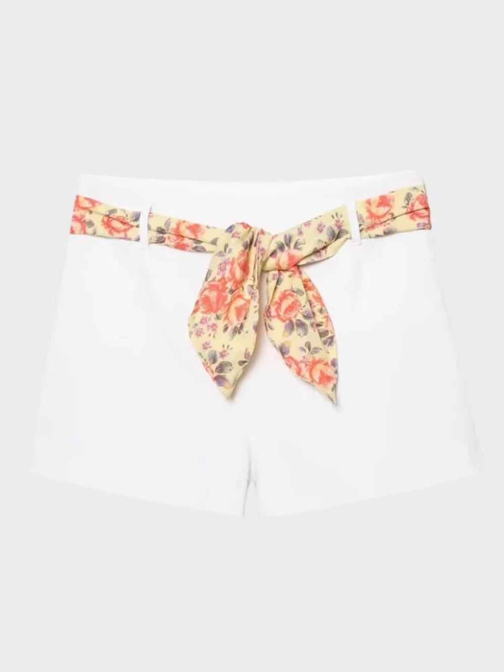Zara White Women's High-Rise Shorts with Floral Tie Belt SIZE XS